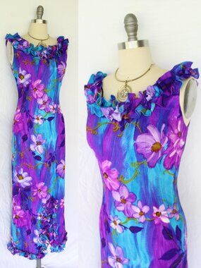 Sun Fashion Hawaii Hibiscus Honolulu dress maxi barkcloth caftan tunic the lilly